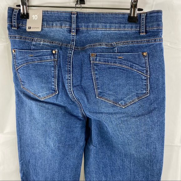 Women's Rockmans Blue Mid Wash Full Length Comfort Waist Short Jeans Size 10 - Picture 5 of 11